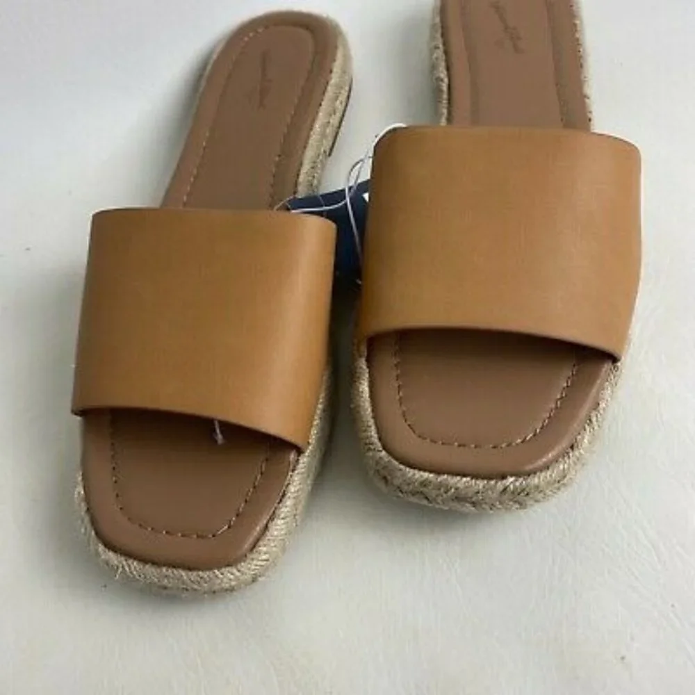 Universal Thread Maren Square Toe Espadrille Slide Sandals Natural 9 - Picture 1 of 4